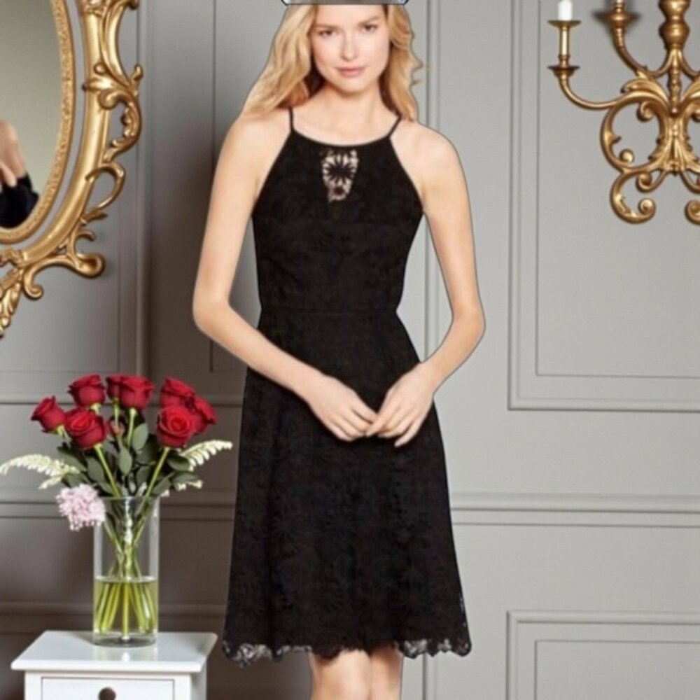 WHBM Crochet Illusion Lace Halter Dress